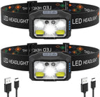 Headlamp LED Rechargeable - Headlight - 2-Pack LED Headlamp - Rechargeable - Ultralight, High Brightness - Waterproof Headlamp Flashlight, Suitable for Hiking, Camping, Running, Fishing and Hunting
