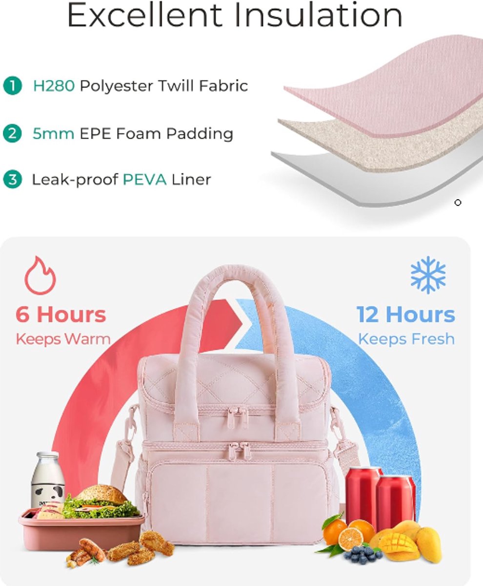Cooler Bags - Lunch Bag - Handle Strap - Cooler Bag - Lunch Bag - Insulated Cooler Bag - Picnic Bag - Suitable for work, office, travel and picnics（Black）