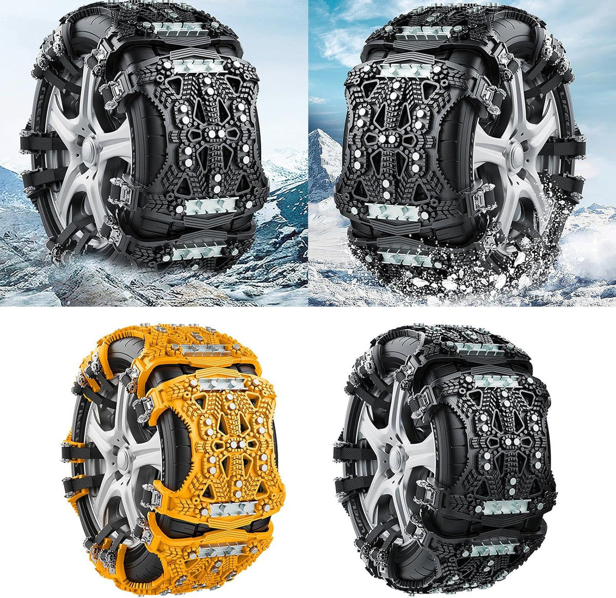 Snow Chain - Anti-Slip for Car Tires | Snow Chains - Steel Plate Snow Chains for Cars - Universal Type - Includes Mounting Tools, Storage Bag, and Gloves (Black - 1 Piece)