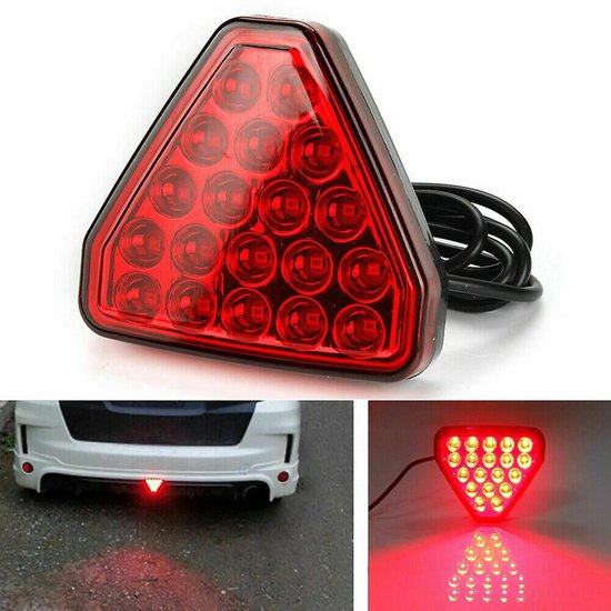 Rear Collision Warning Light - F1 Style Triangular Red LED Light - Third Rear Bumper Light - Turn Signal - GM - Center Brake Light Accessory - 12V