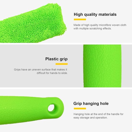 Brushes - Set of 2 soft microfiber metal-free car rim and wheel brushes - Scratch-free tire brushes - for cleaning wheels - Universal accessory for washing car tires (orange and green)