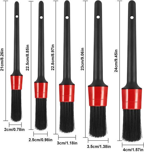 5-Piece Car Cleaning Brush Set - Car Detailing Brush Set - For cleaning rims - Dashboard - Interior - Exterior - Leather - Air vent logos