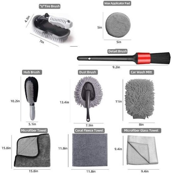 10-piece car wash & polishing set - car wash brushes - car wash tool set - professional accessories with brushes & microfiber cloths - including storage box