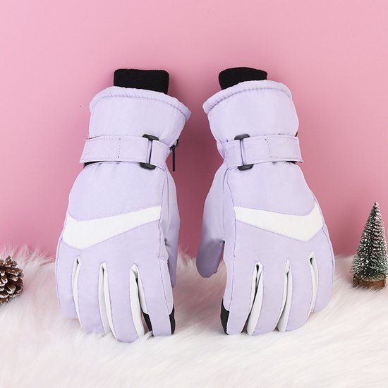 Gloves - Winter ski gloves - Warm gloves - Non-slip, thickened - Waterproof - Suitable for cold weather - Cycling gloves - Size S/M - Purple