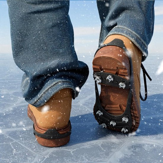 Non-slip snow boots - Set of two - Safe walking on icy and snowy surfaces - Suitable for size L (40-48) - Non-slip spikes - Suitable for winter walking, hiking, jogging, strolling and mountaineering