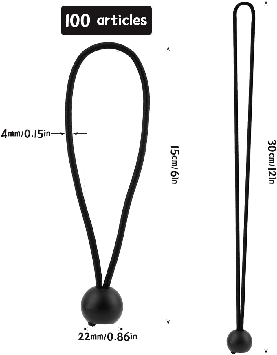 Rubber buckle - 15 cm tarpaulin clip with ball, tent rubber tarpaulin rubber - tent tensioner accessories - rubber ring - retractable ring - tent rubber tensioner, tarpaulin - 100 pieces