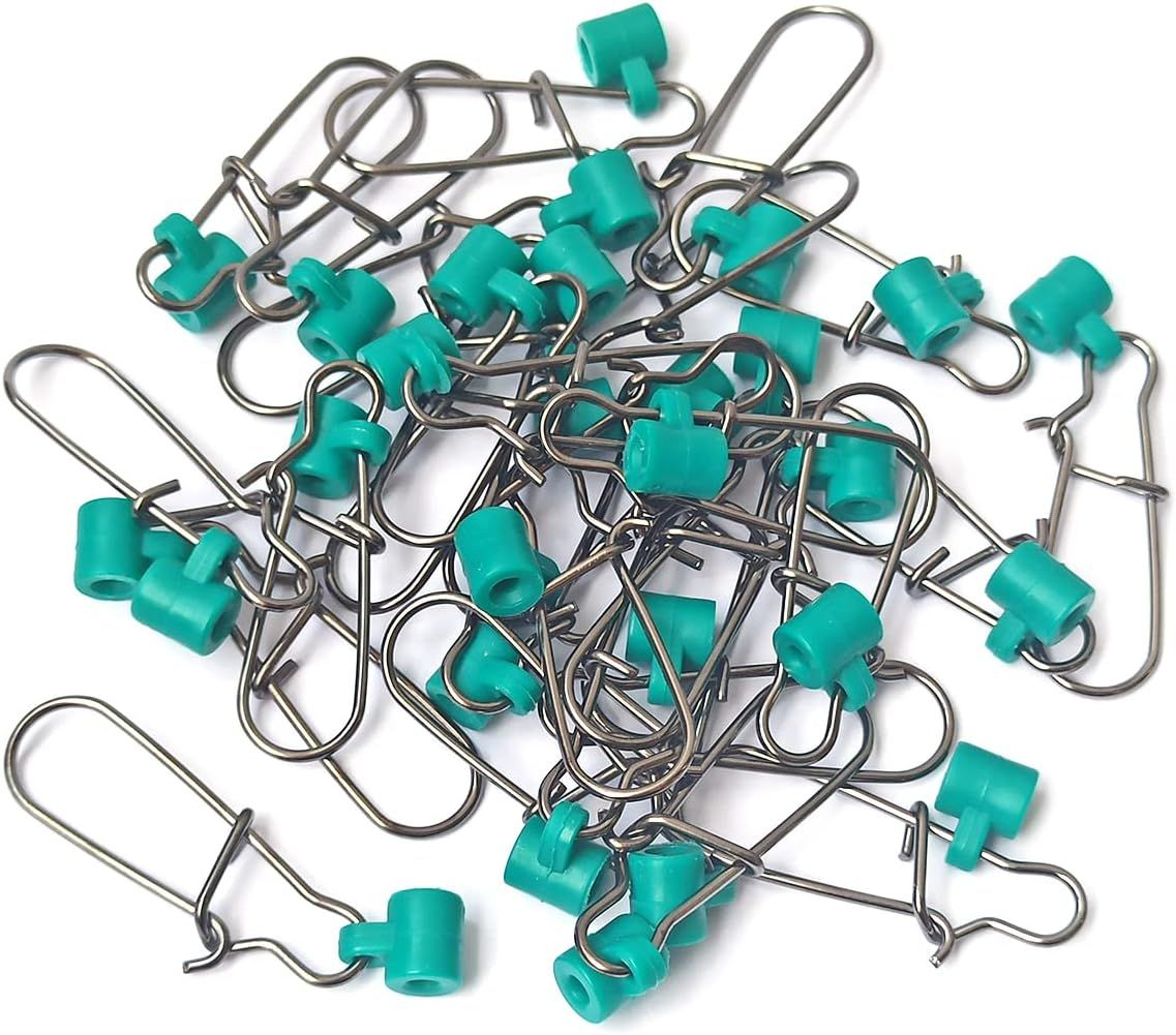 40 Pieces Stainless Steel Fishing Sinker Slides with Duo Lock Snaps, Heavy Duty Slider Swivels for Catfish Rigs and Tackle, Green