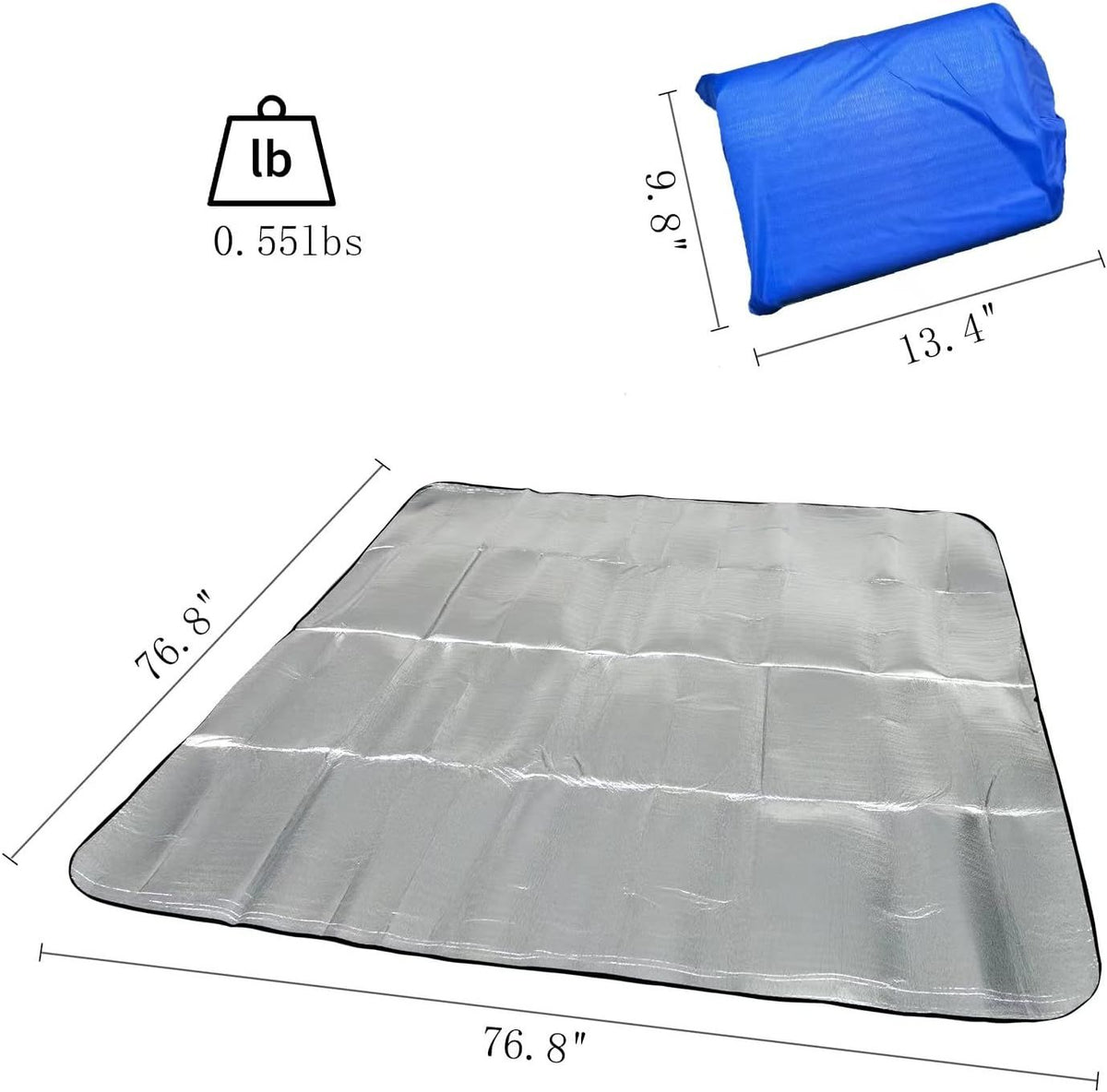 Double Sided Aluminium Foil Foam Camping Mat, Waterproof Insulated Ground Sheet for Tents, Beach, Picnics and Outdoor Sleeping, 195 x 195 cm