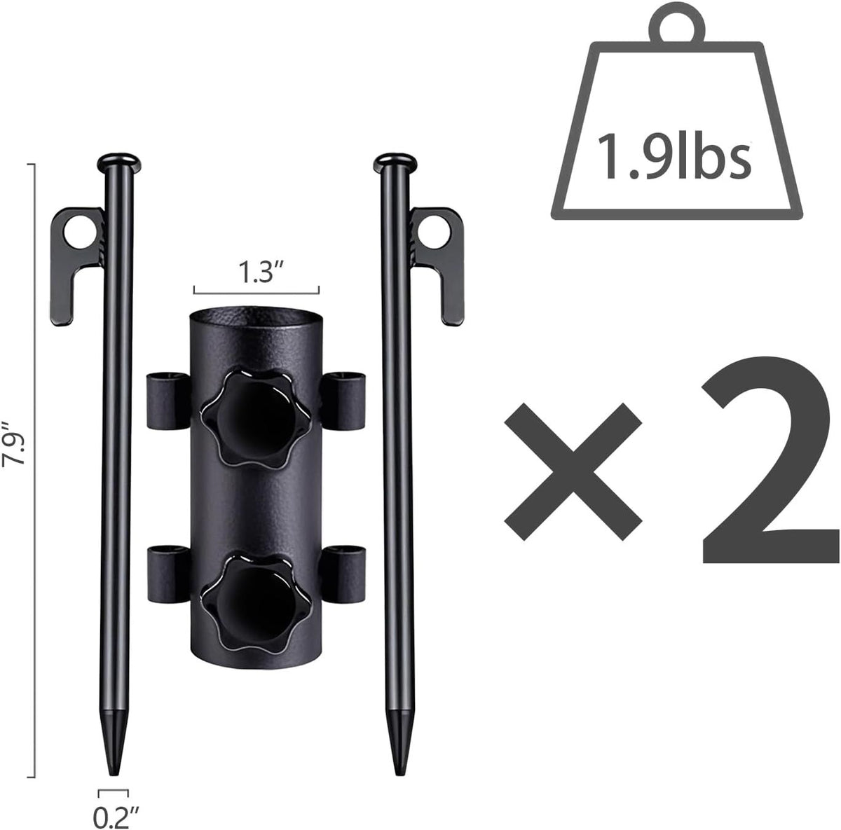 2 Pack Camping Tent Pole Holders with Ground Nails, Fixed Tube Stands for Tent Poles, Fishing Shelters, Hiking and Outdoor Camping