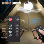 Rechargeable Camping Fan with Light and Remote, Portable Hanging Tent Fan with 3 Speeds, 3 Light Modes and Timer for Travel and Outdoors