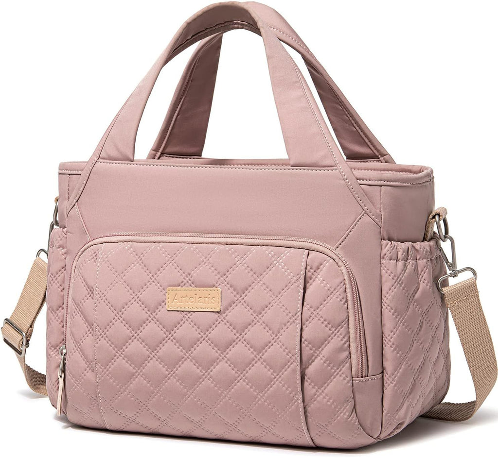 15 L Insulated Lunch Bag with 7 Pockets and Adjustable Strap, Leak Resistant Cooler Tote for Work, Picnics, Travel and Daily Meals, Pink