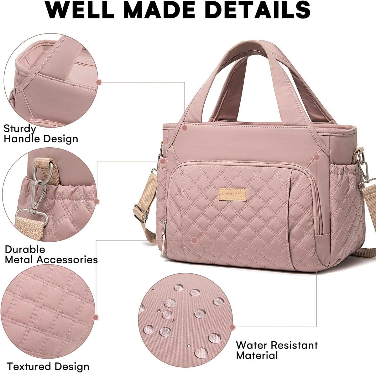 15 L Insulated Lunch Bag with 7 Pockets and Adjustable Strap, Leak Resistant Cooler Tote for Work, Picnics, Travel and Daily Meals, Pink