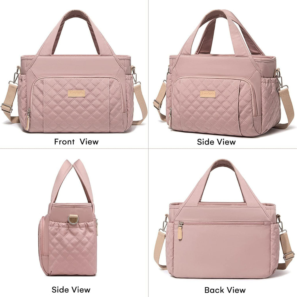 15 L Insulated Lunch Bag with 7 Pockets and Adjustable Strap, Leak Resistant Cooler Tote for Work, Picnics, Travel and Daily Meals, Pink