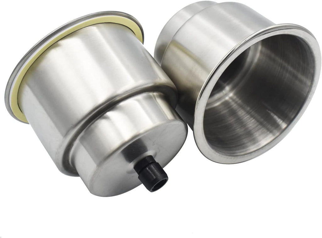 2 Pack Stainless Steel Boat Drink Holders with Drain, Recessed Marine Cup Holders for Boats, RVs, Campers, Pontoon Seats and Cabinets