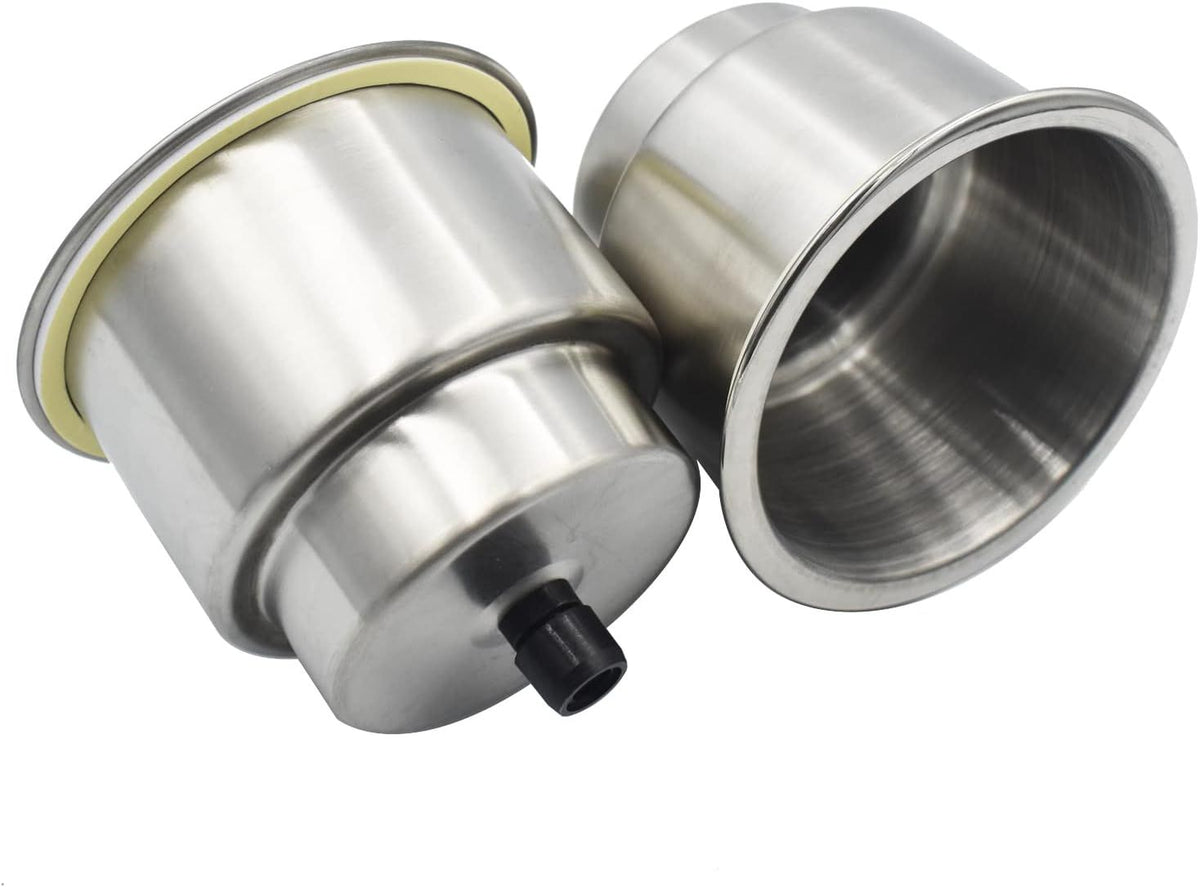 2 Pack Stainless Steel Boat Drink Holders with Drain, Recessed Marine Cup Holders for Boats, RVs, Campers, Pontoon Seats and Cabinets