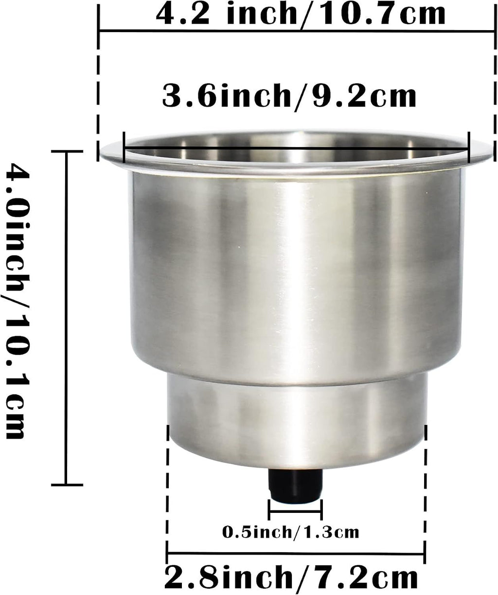 2 Pack Stainless Steel Boat Drink Holders with Drain, Recessed Marine Cup Holders for Boats, RVs, Campers, Pontoon Seats and Cabinets