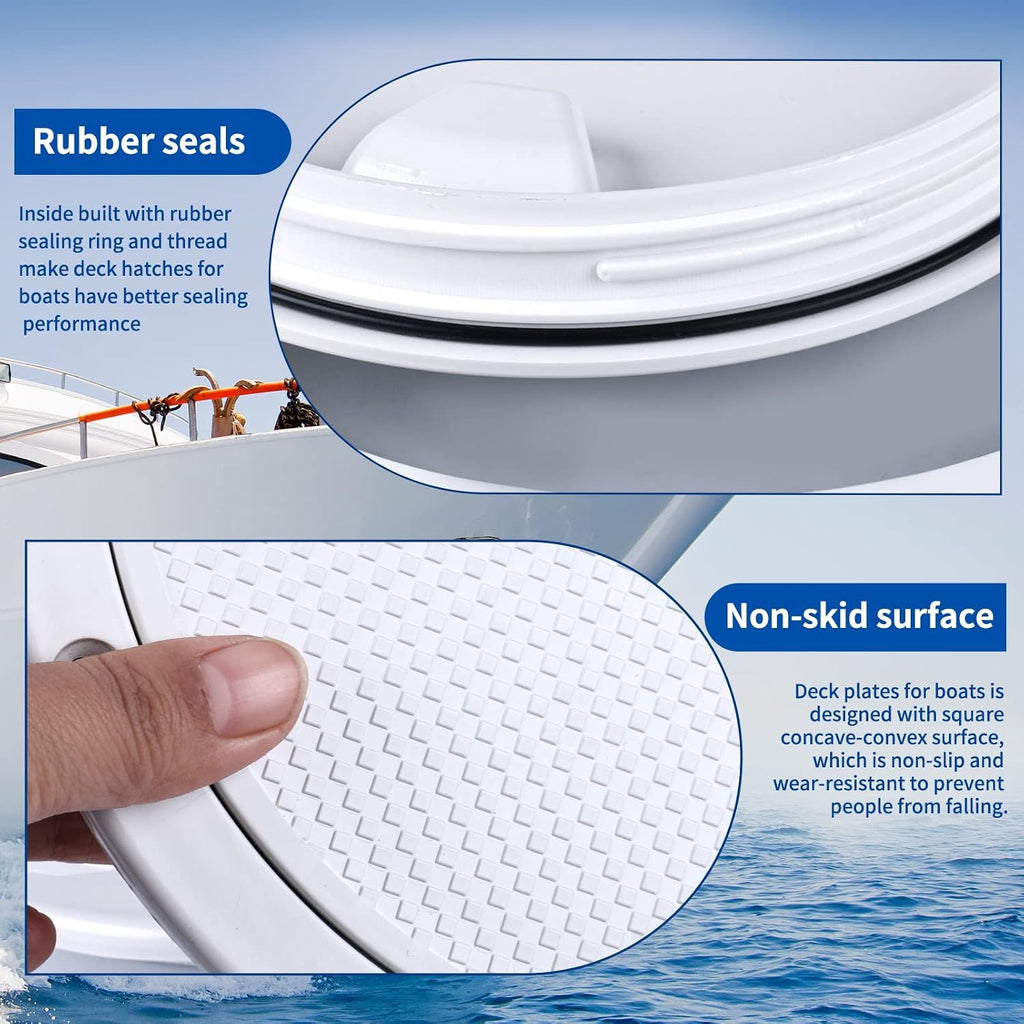 Round Marine Inspection Hatch with Detachable Non Slip Cover, Boat Deck Access Port for Yachts, Kayaks and Storage, White, 15.2 cm