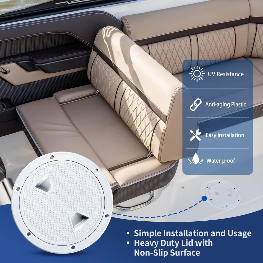 Round Marine Inspection Hatch with Detachable Non Slip Cover, Boat Deck Access Port for Yachts, Kayaks and Storage, White, 15.2 cm