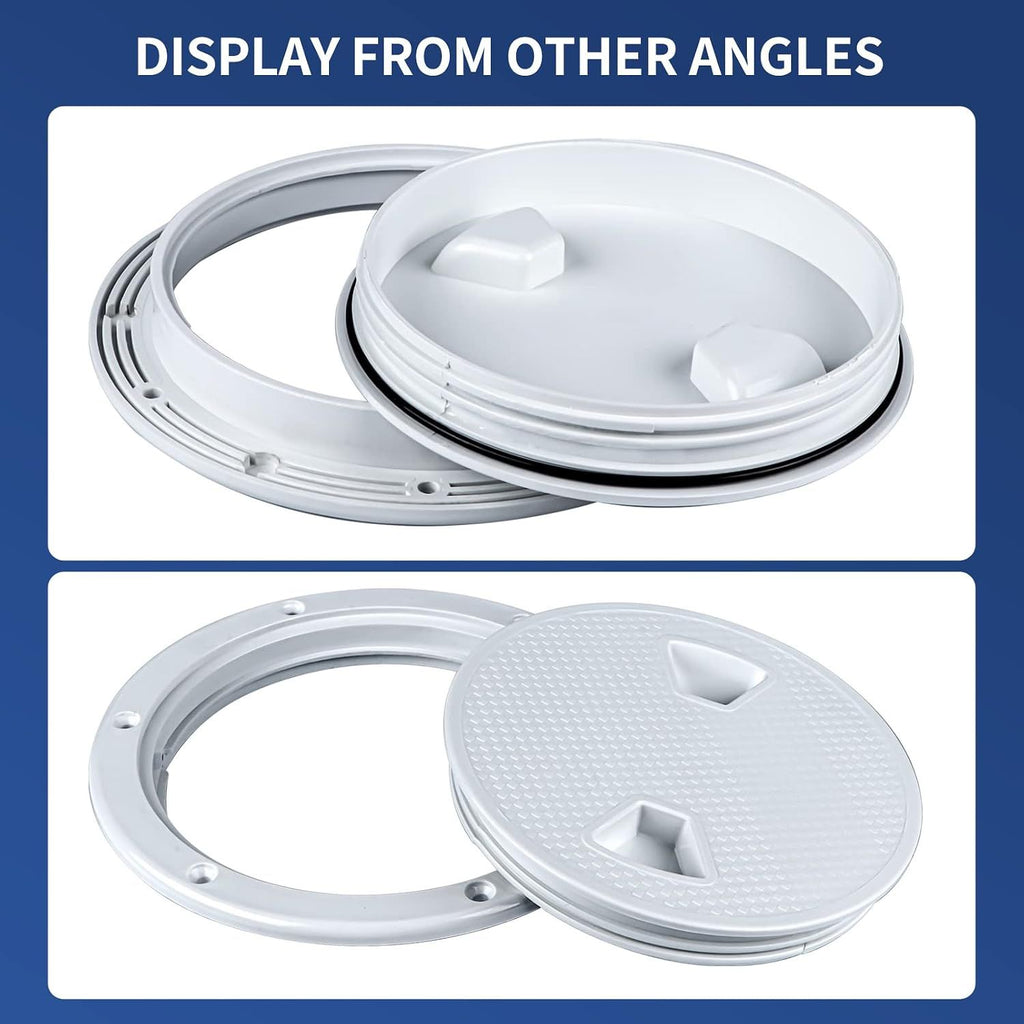 Round Marine Inspection Hatch with Detachable Non Slip Cover, Boat Deck Access Port for Yachts, Kayaks and Storage, White, 15.2 cm