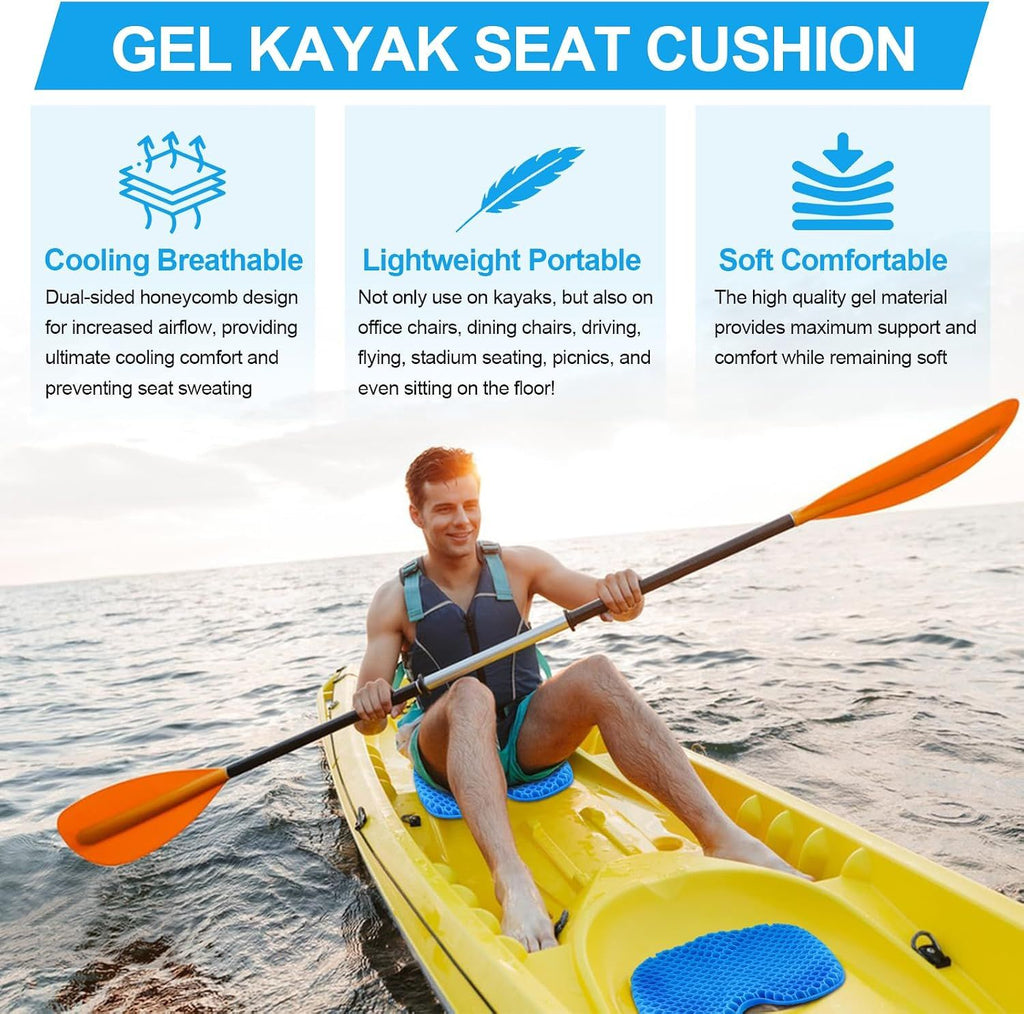 Anti Slip Gel Kayak Seat Cushion with Waterproof Cover, Thick Canoe and Boat Seat Pad for Paddling, Fishing and Outdoor Comfort, Blue