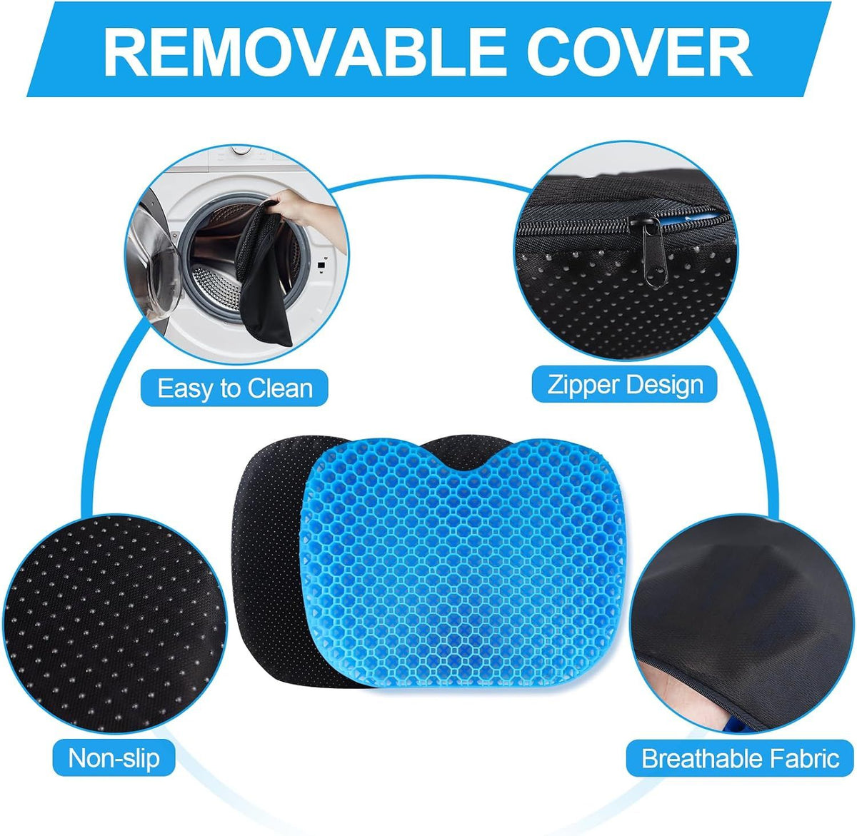 Anti Slip Gel Kayak Seat Cushion with Waterproof Cover, Thick Canoe and Boat Seat Pad for Paddling, Fishing and Outdoor Comfort, Blue