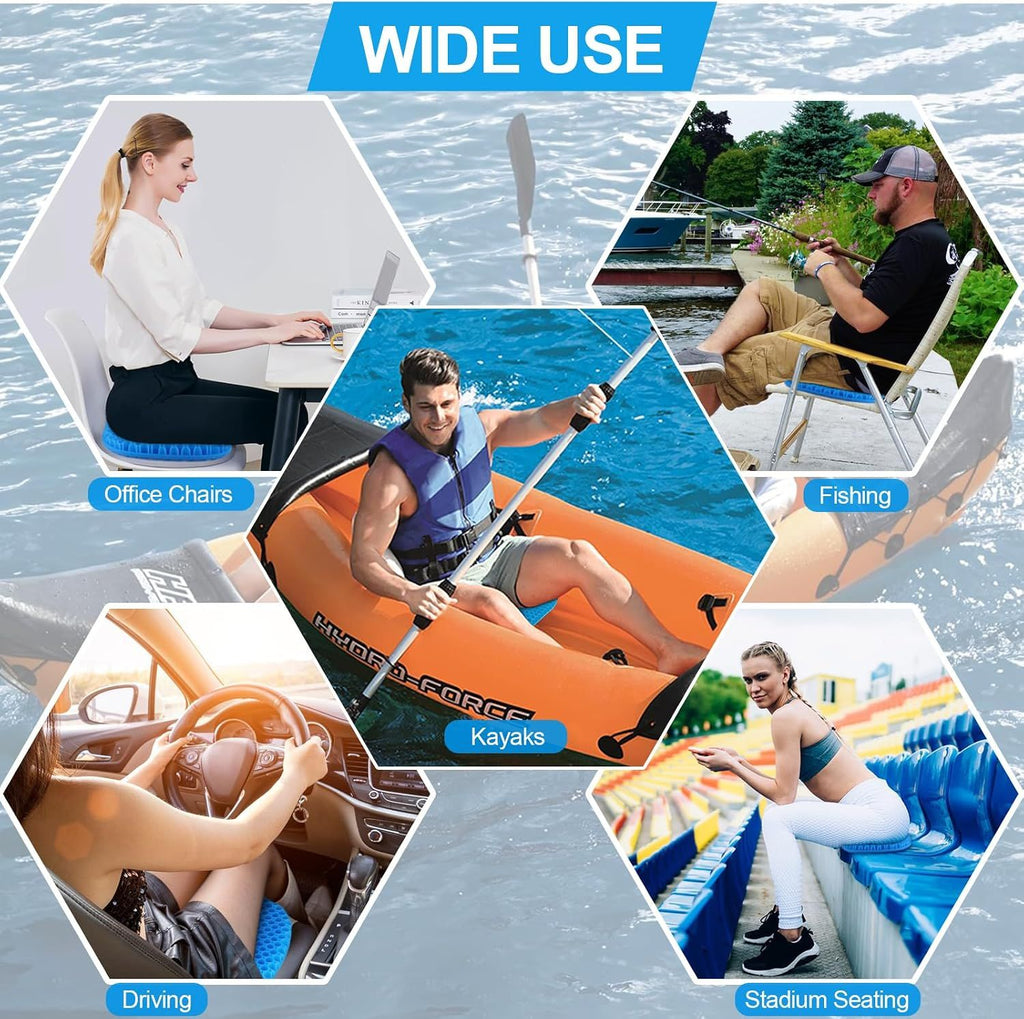 Anti Slip Gel Kayak Seat Cushion with Waterproof Cover, Thick Canoe and Boat Seat Pad for Paddling, Fishing and Outdoor Comfort, Blue