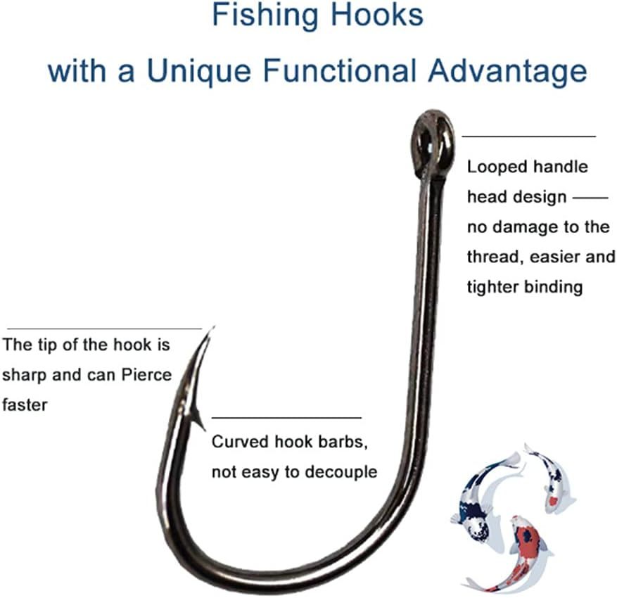 300 Piece High Carbon Steel Barbed Fishing Hook Set, Assorted Hooks with Eyes in 10 Sizes for Freshwater, Saltwater and Tackle Boxes