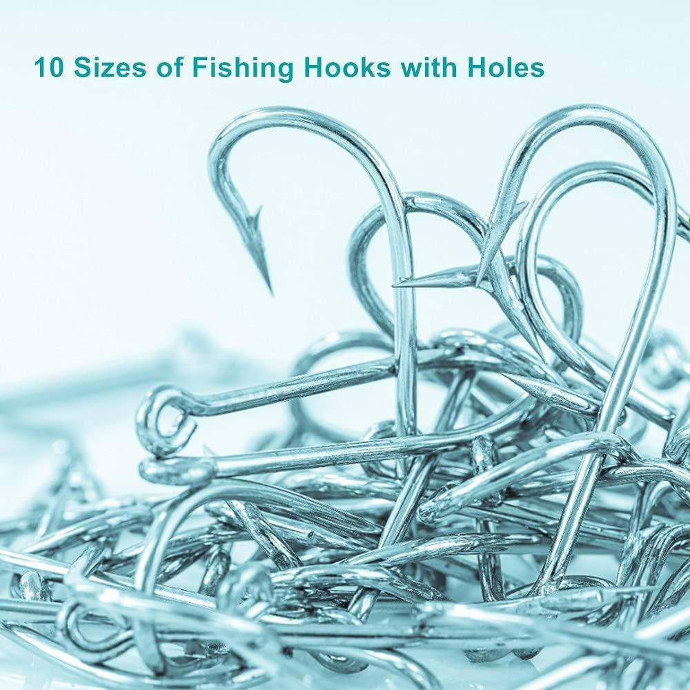 300 Piece High Carbon Steel Barbed Fishing Hook Set, Assorted Hooks with Eyes in 10 Sizes for Freshwater, Saltwater and Tackle Boxes