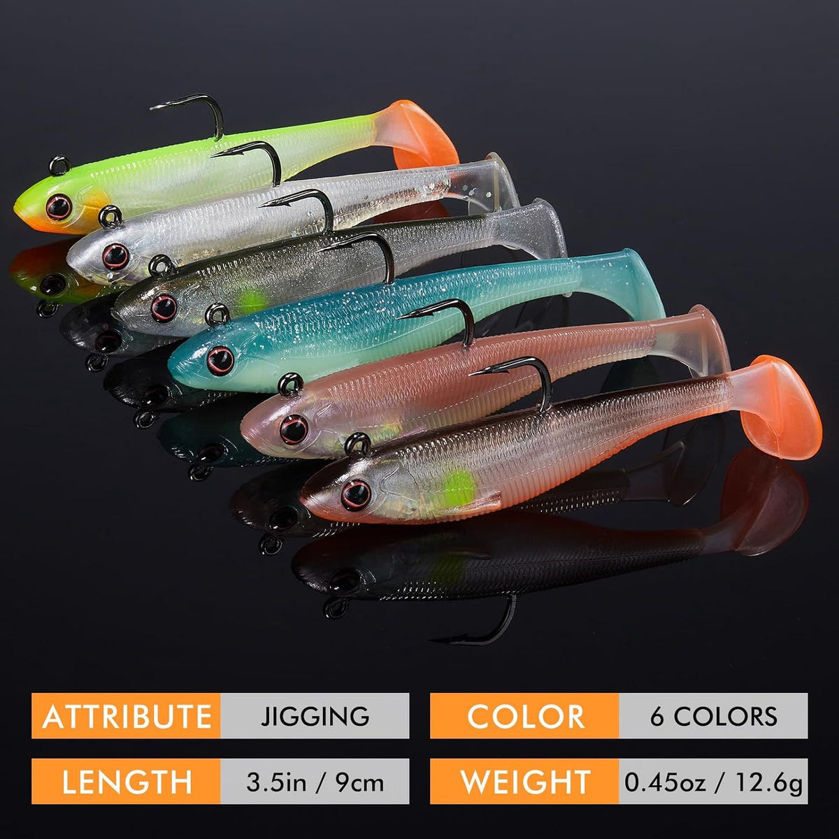 Pre Rigged Soft Swimbait Fishing Lures with Hooks, Sinking Vibration Baits for Bass, Trout, Crappie, Walleye and Freshwater Fishing