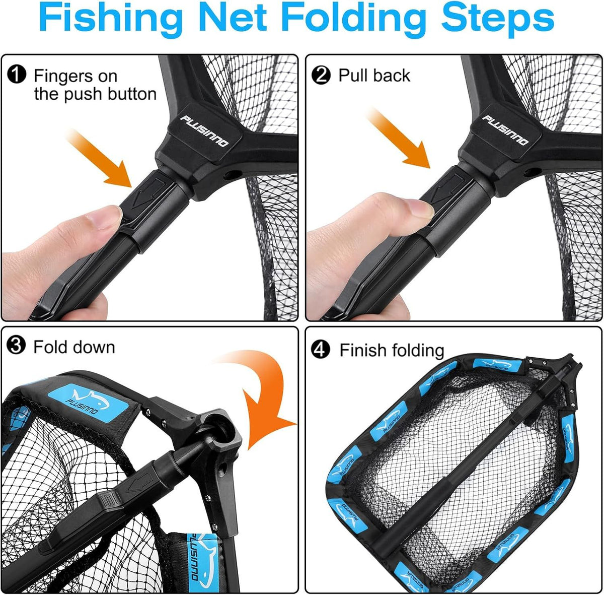 Floating Folding Fishing Landing Net, Rubber Coated Net with Fixed or Telescopic Handle for Kayak, Fly, Trout, Salmon and Bass Fishing