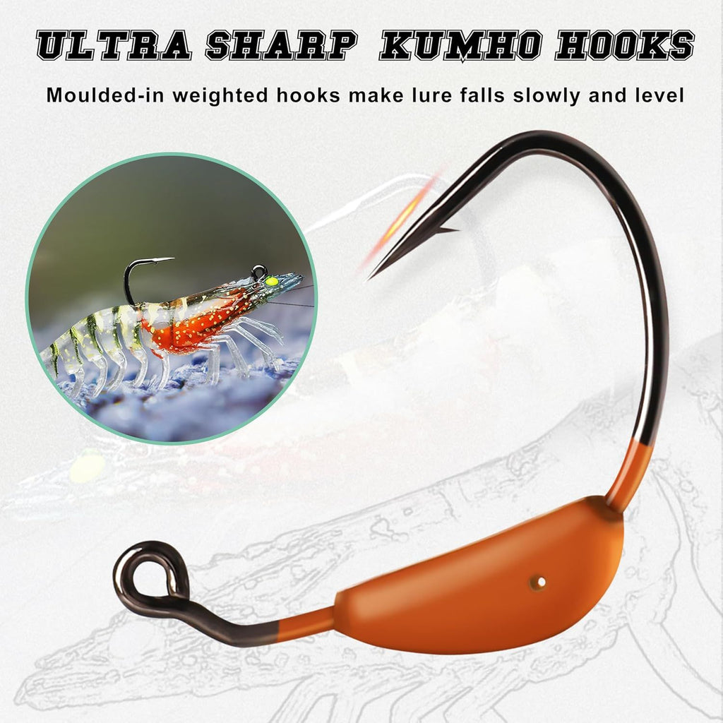 Pre Rigged Saltwater Soft Swimbait Lures with Jig Hooks, Tear Resistant TPE Baits for Redfish, Grouper, Bass, Trout and Freshwater Fishing