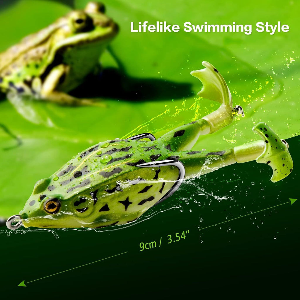 5 Pack Topwater Prop Frog Lures, Realistic Floating Soft Swimbaits with Weedless Hooks for Bass, Trout and Freshwater or Saltwater Fishing