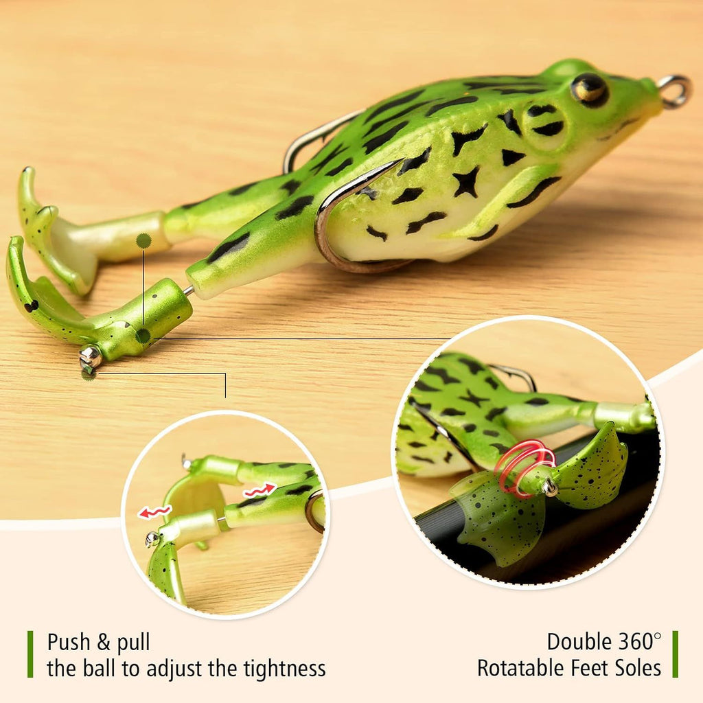 5 Pack Topwater Prop Frog Lures, Realistic Floating Soft Swimbaits with Weedless Hooks for Bass, Trout and Freshwater or Saltwater Fishing