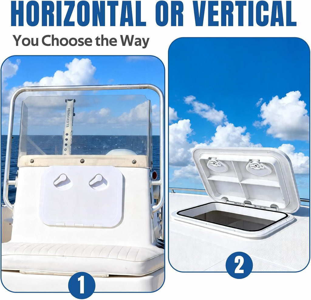Rectangular Marine Deck Access Hatch with Lid, Boat Storage Inspection Hatch for Yachts, Kayaks and Compartments, White, 44 x 31.5 cm