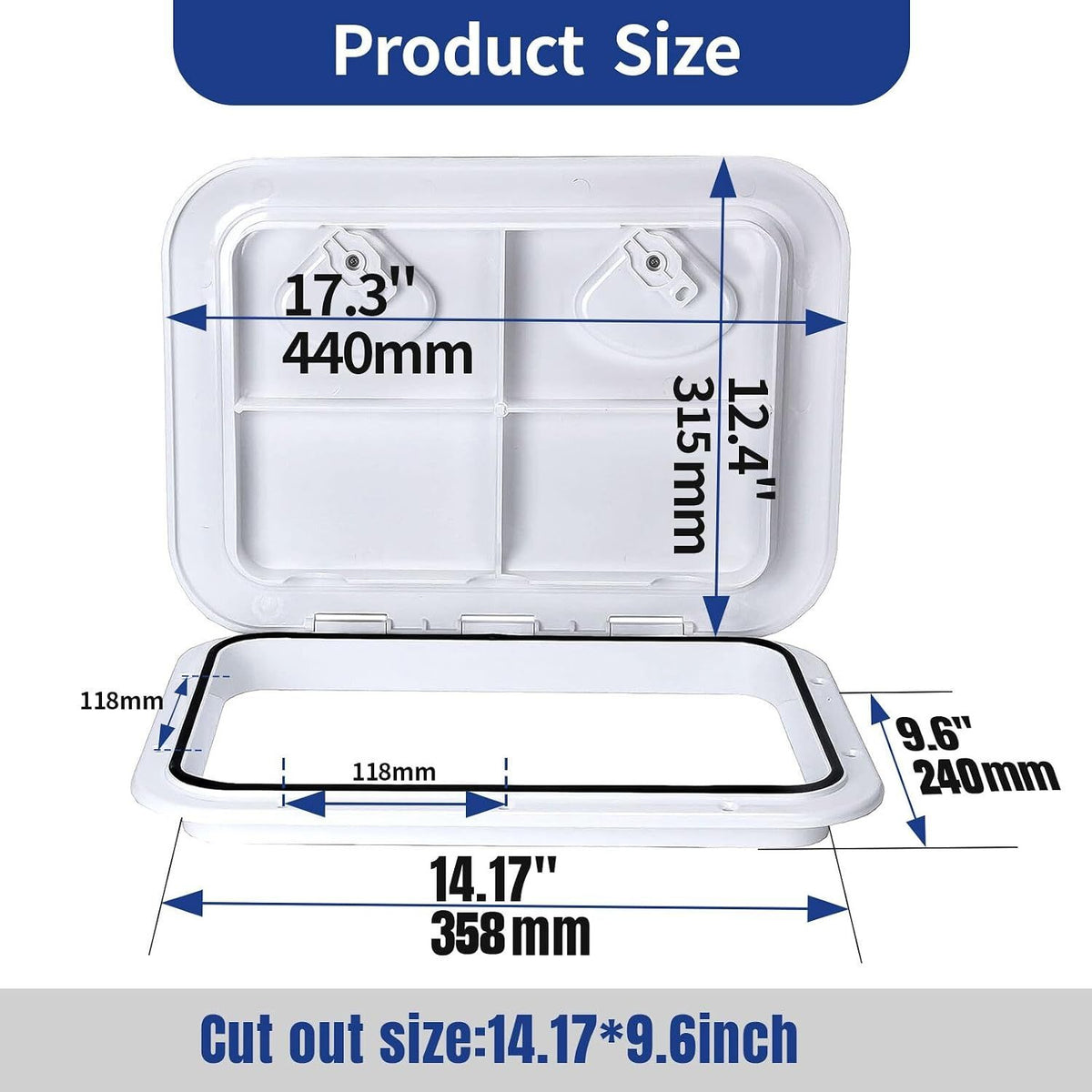 Rectangular Marine Deck Access Hatch with Lid, Boat Storage Inspection Hatch for Yachts, Kayaks and Compartments, White, 44 x 31.5 cm