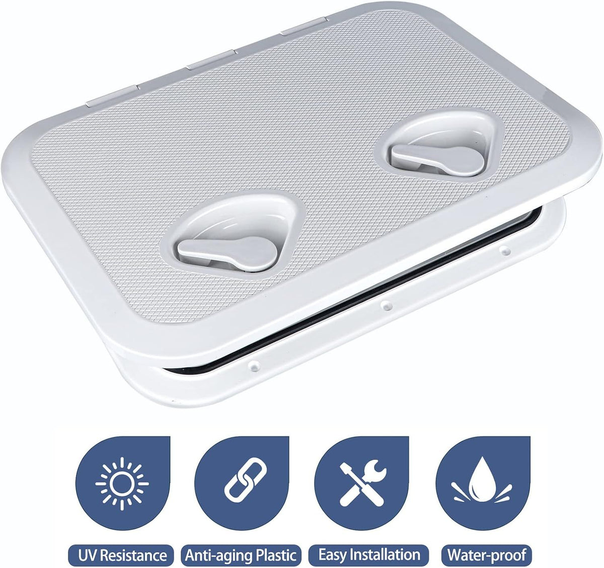 Rectangular Marine Deck Access Hatch with Lid, Boat Storage Inspection Hatch for Yachts, Kayaks and Compartments, White, 44 x 31.5 cm