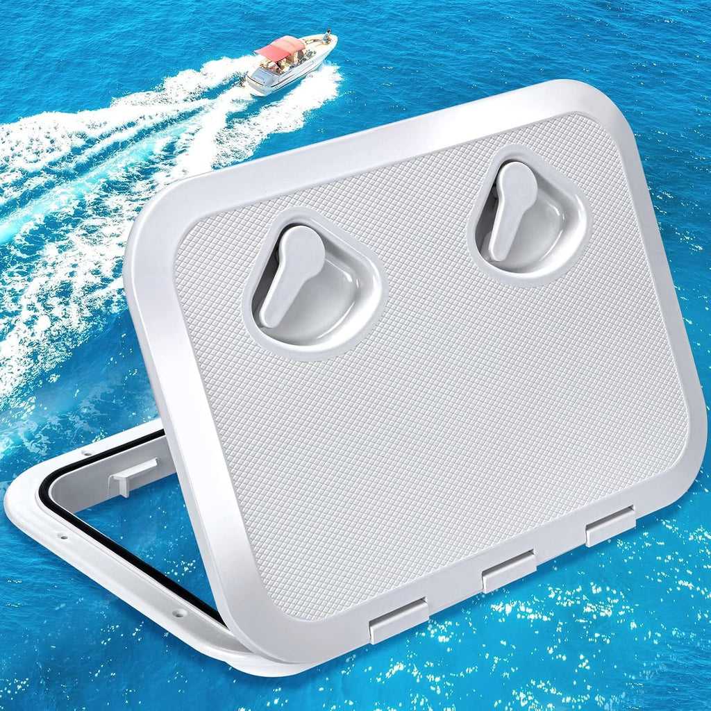 Rectangular Marine Deck Access Hatch with Lid, Boat Storage Inspection Hatch for Yachts, Kayaks and Compartments, White, 44 x 31.5 cm