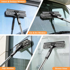 2-in-1 Window Squeegee Cleaning Kit with 10-Section Extension Pole, Rotating Head and 2 Scrubbers for Indoor, Outdoor and Car Glass, Black and Grey