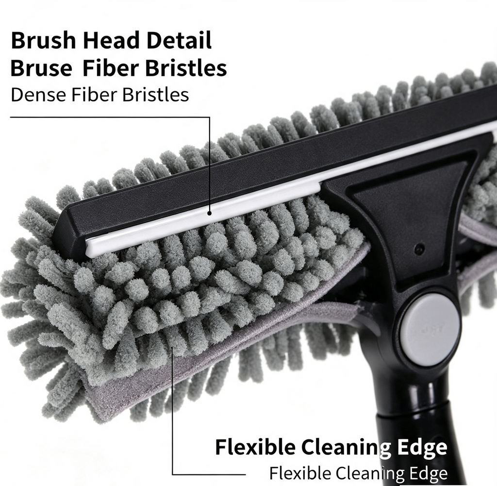 2-in-1 Window Squeegee Cleaning Kit with 10-Section Extension Pole, Rotating Head and 2 Scrubbers for Indoor, Outdoor and Car Glass, Black and Grey