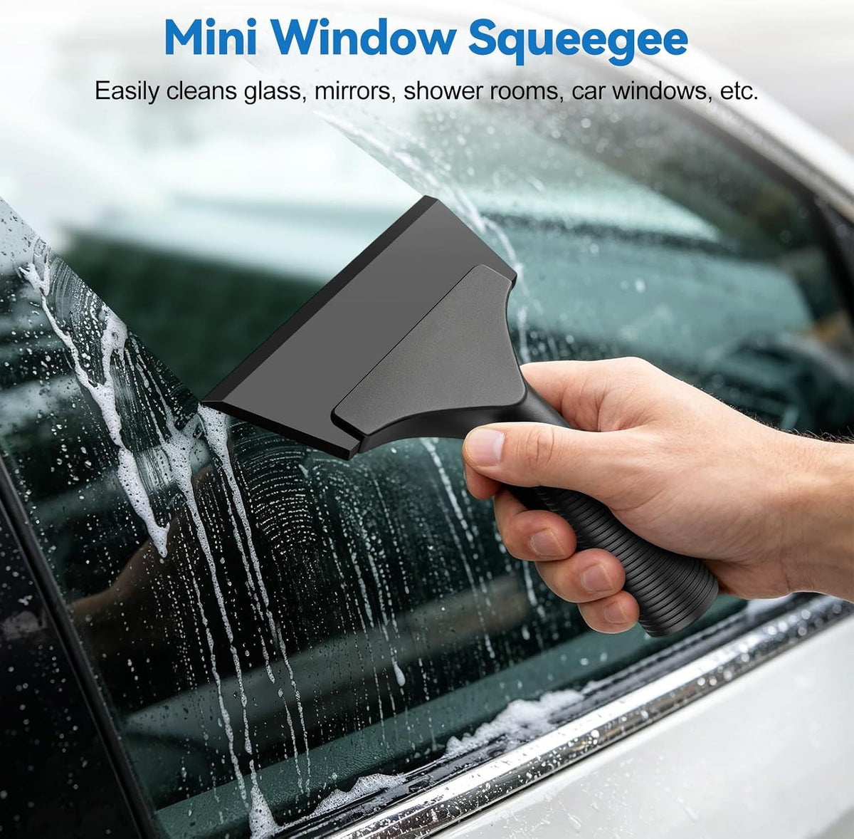 Small Squeegee, Window Tint Squeegee with Rubber Blade, Mini Squeegee with Non-Slip for Car, Shower Door, Mirror, Window, Black, 13 cm