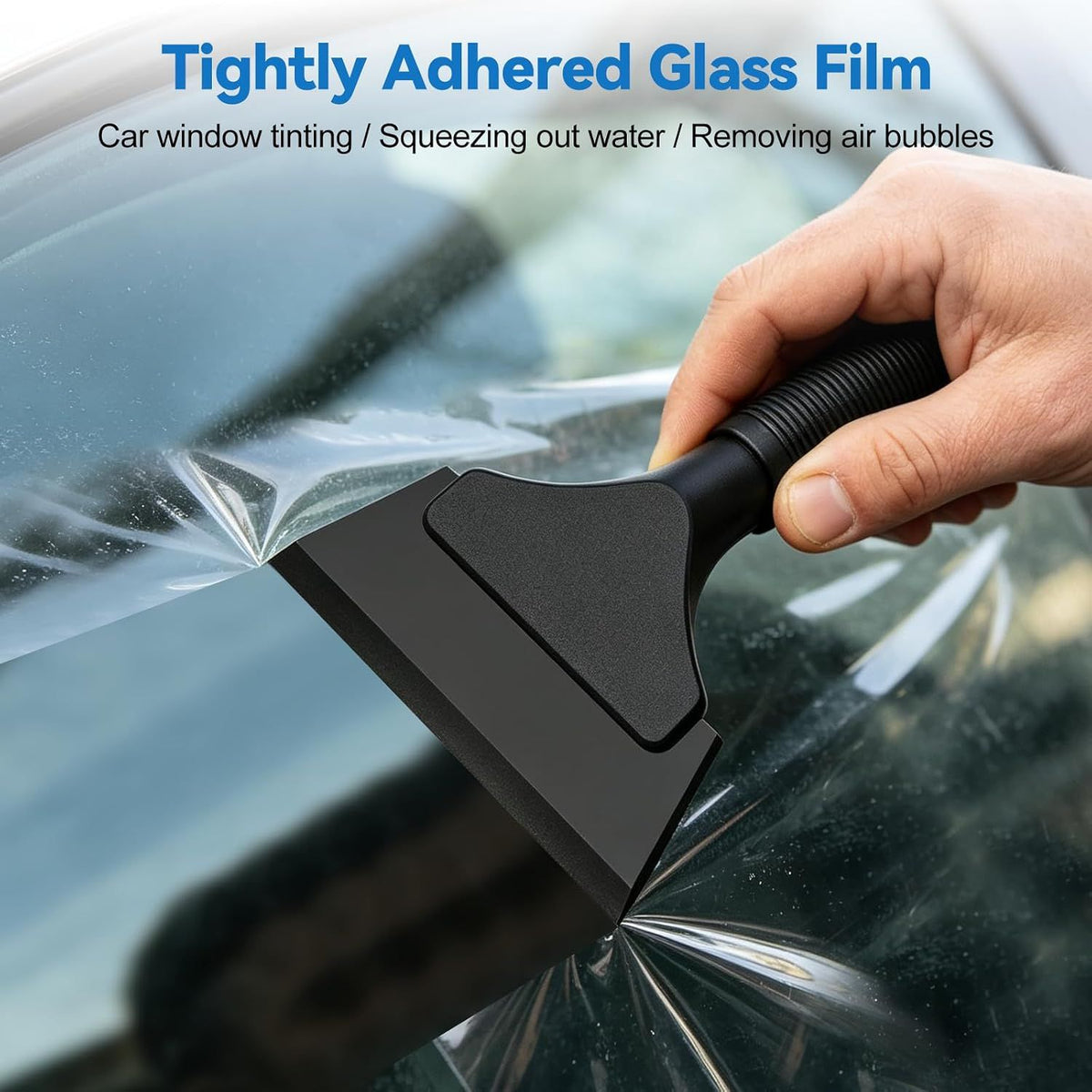 Small Squeegee, Window Tint Squeegee with Rubber Blade, Mini Squeegee with Non-Slip for Car, Shower Door, Mirror, Window, Black, 13 cm