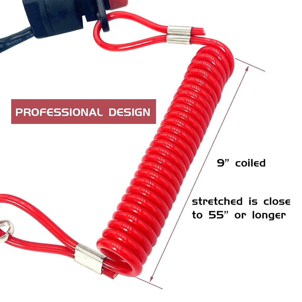 Boat Engine Emergency Stop Switch with Safety Tether Lanyard, Replacement Kill Switch Key for Yamaha, Tohatsu and Honda, 140 cm, Red