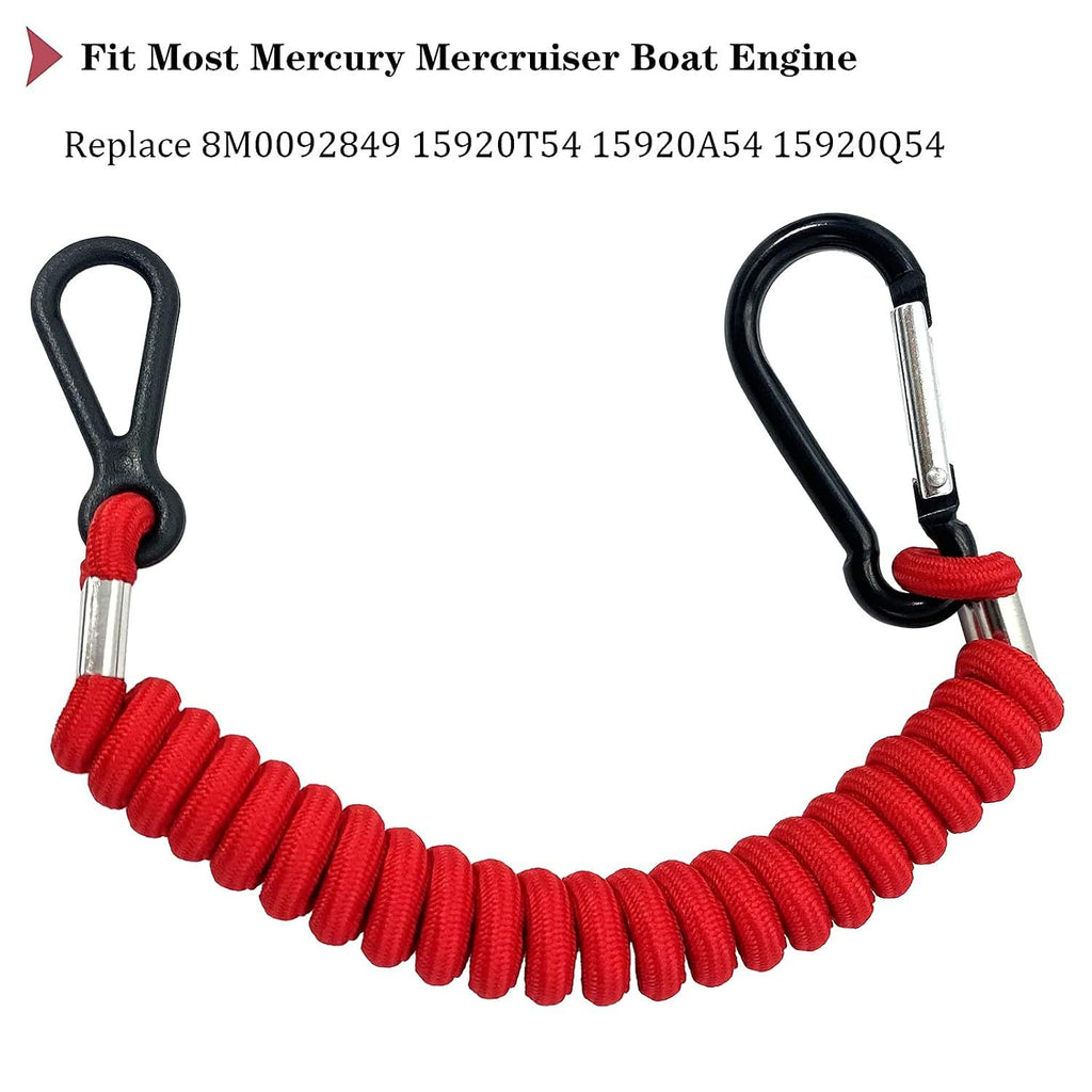 Boat Engine Emergency Stop Switch Lanyard, Replacement Safety Tether for Mercury MerCruiser Outboards, 8M0092849, 15920T54, Red, 100 cm