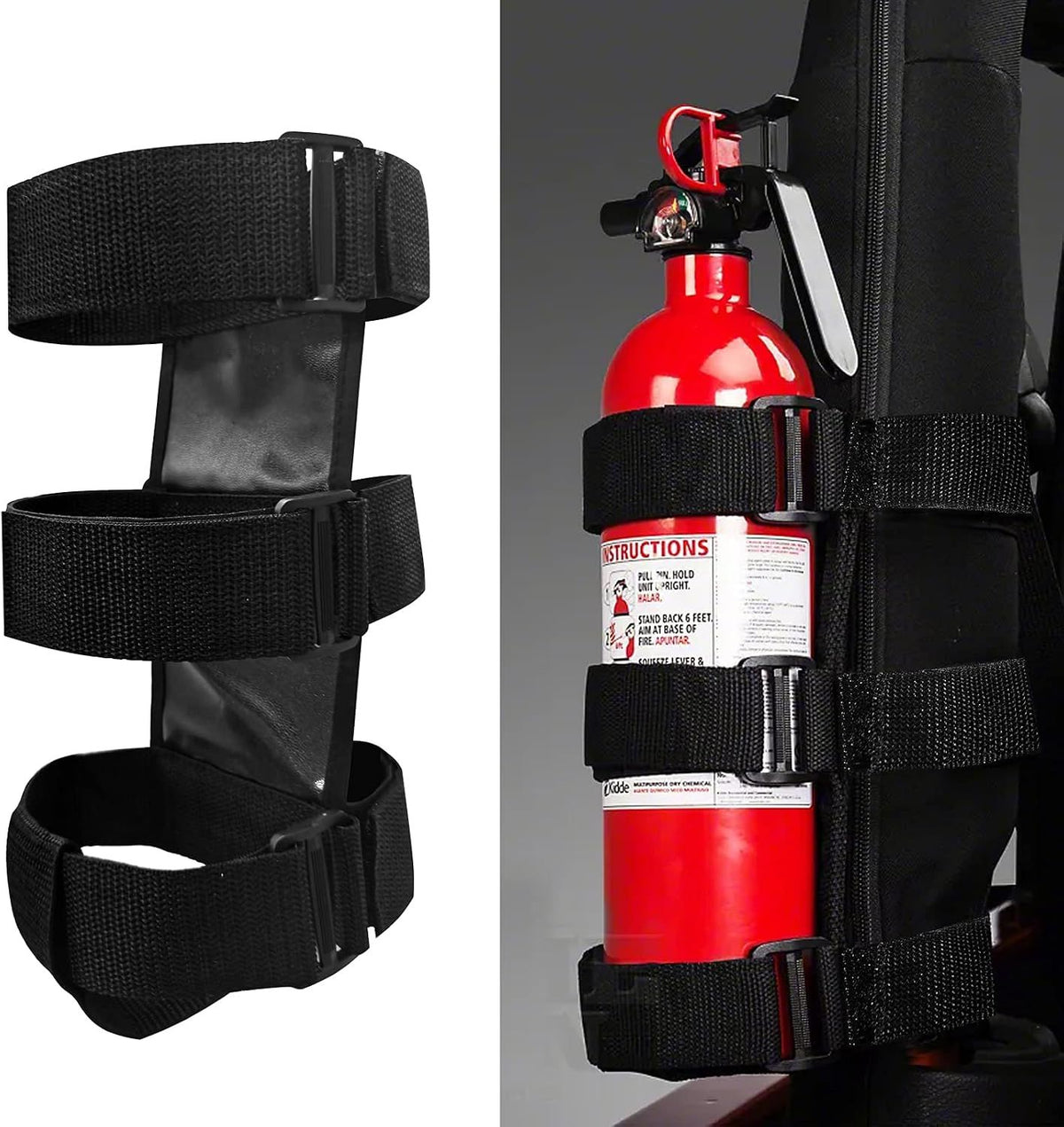 Adjustable Fire Extinguisher Roll Bar Mount, Quick-Release Holder Strap for Jeep Wrangler, Polaris Ranger, RZR and Can-Am Maverick Vehicles