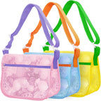 3 Pack Mesh Seashell Collecting Bags with Adjustable Straps, Lightweight Beach Storage Bags for Kids, Sand Toys and Shell Hunting, Multicolour