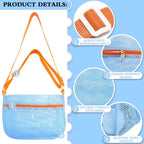 3 Pack Mesh Seashell Collecting Bags with Adjustable Straps, Lightweight Beach Storage Bags for Kids, Sand Toys and Shell Hunting, Multicolour