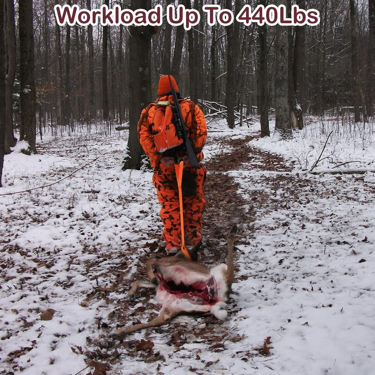 3 Pack Deer Drag Ropes with Non-Slip Handles, Heavy-Duty Hunting Pull Straps for Game Retrieval, Field Dressing and Outdoor Use, Orange