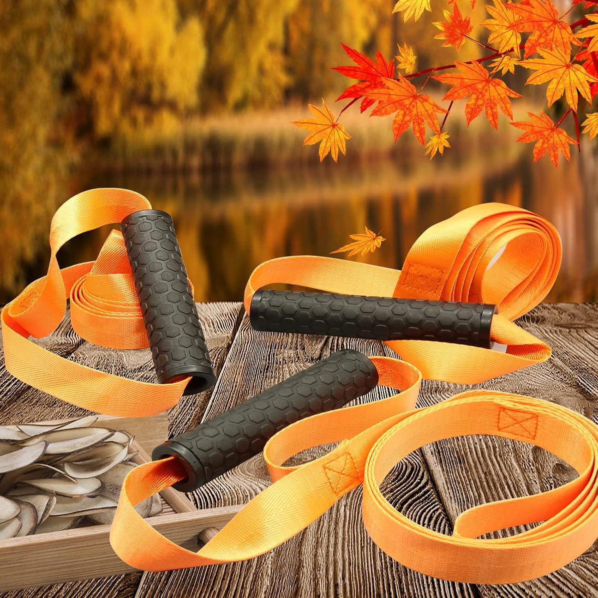 3 Pack Deer Drag Ropes with Non-Slip Handles, Heavy-Duty Hunting Pull Straps for Game Retrieval, Field Dressing and Outdoor Use, Orange