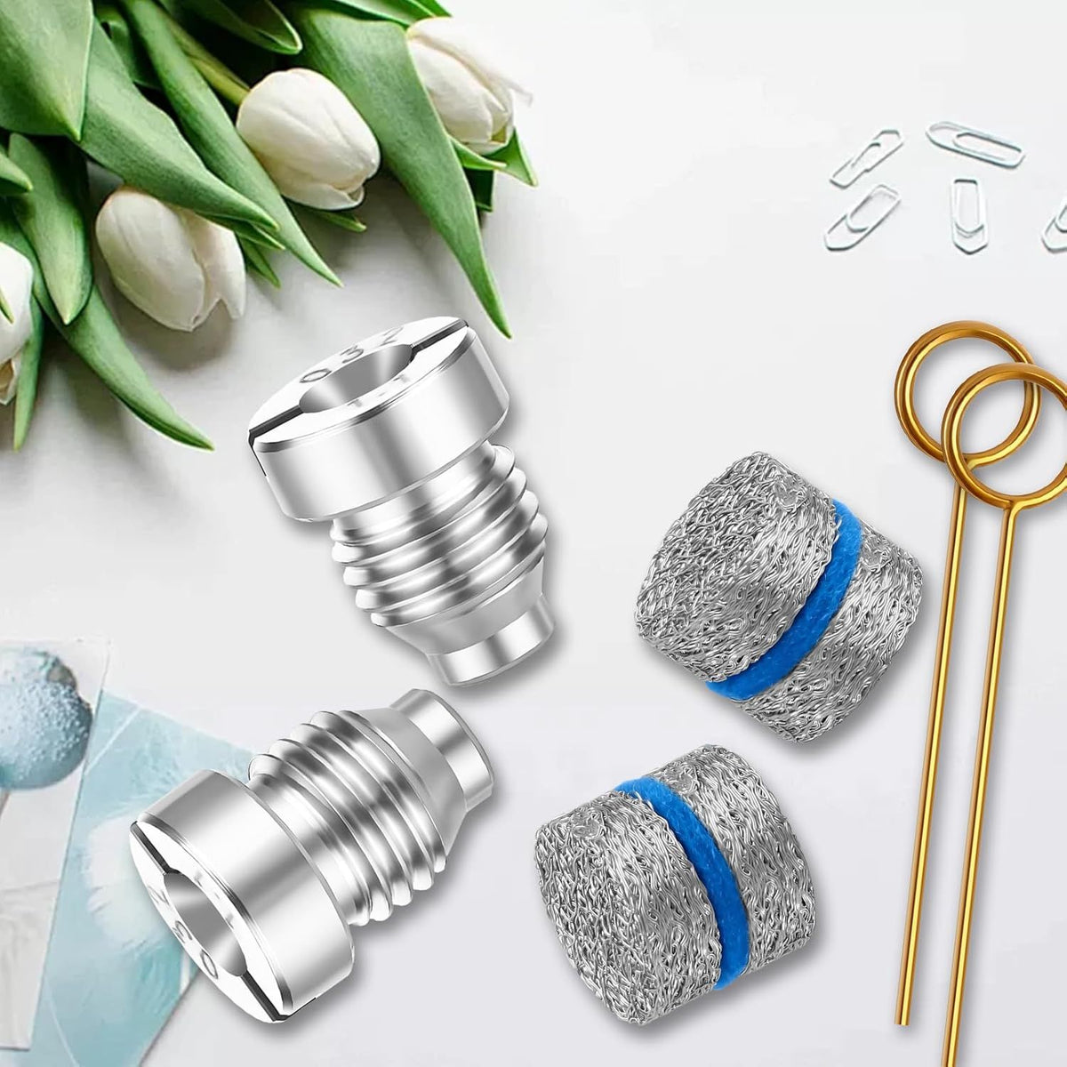 6 Pack 1.1 mm Foam Cannon Orifice Nozzles and Mesh Filter Kit with Universal Thread Tips for Pressure Washer Snow Foam Cannons