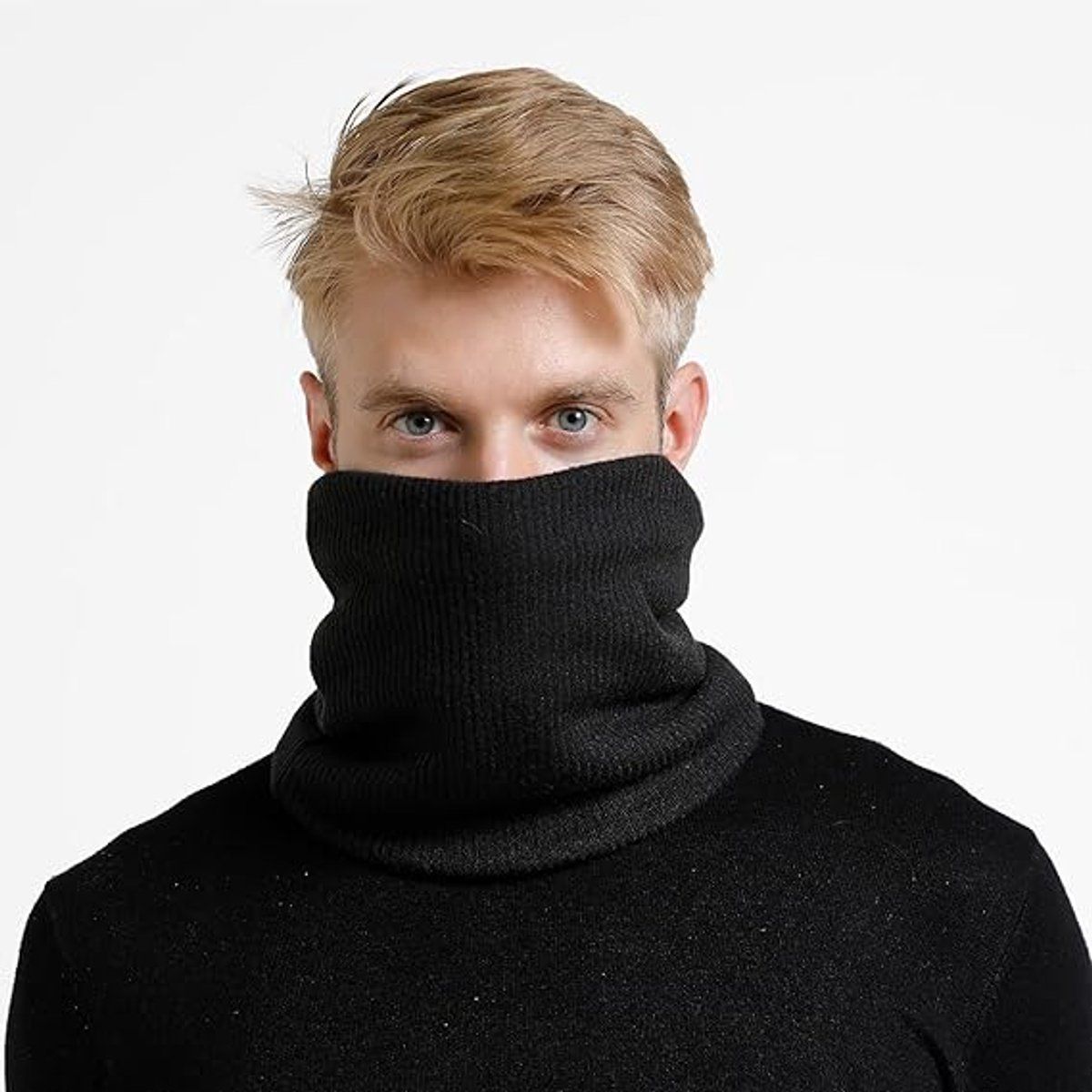 Thermal Neck Warmer, Fleece Scarf, Luxury Knitted Scarf, Cycling Scarf, for Cold Weather, Travel and Daily Winter Wear, Black